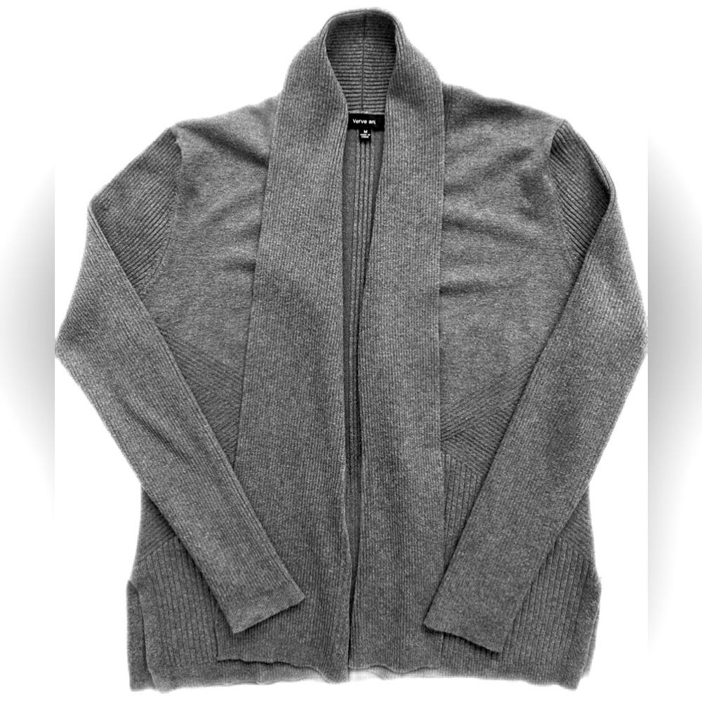 Grey Ribbed Work Knit Long Sleeve Jacket